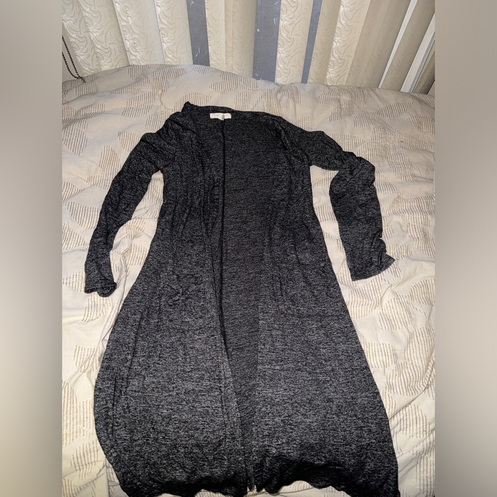 Aeropostale Light Gray Black Long Cardigan Medium